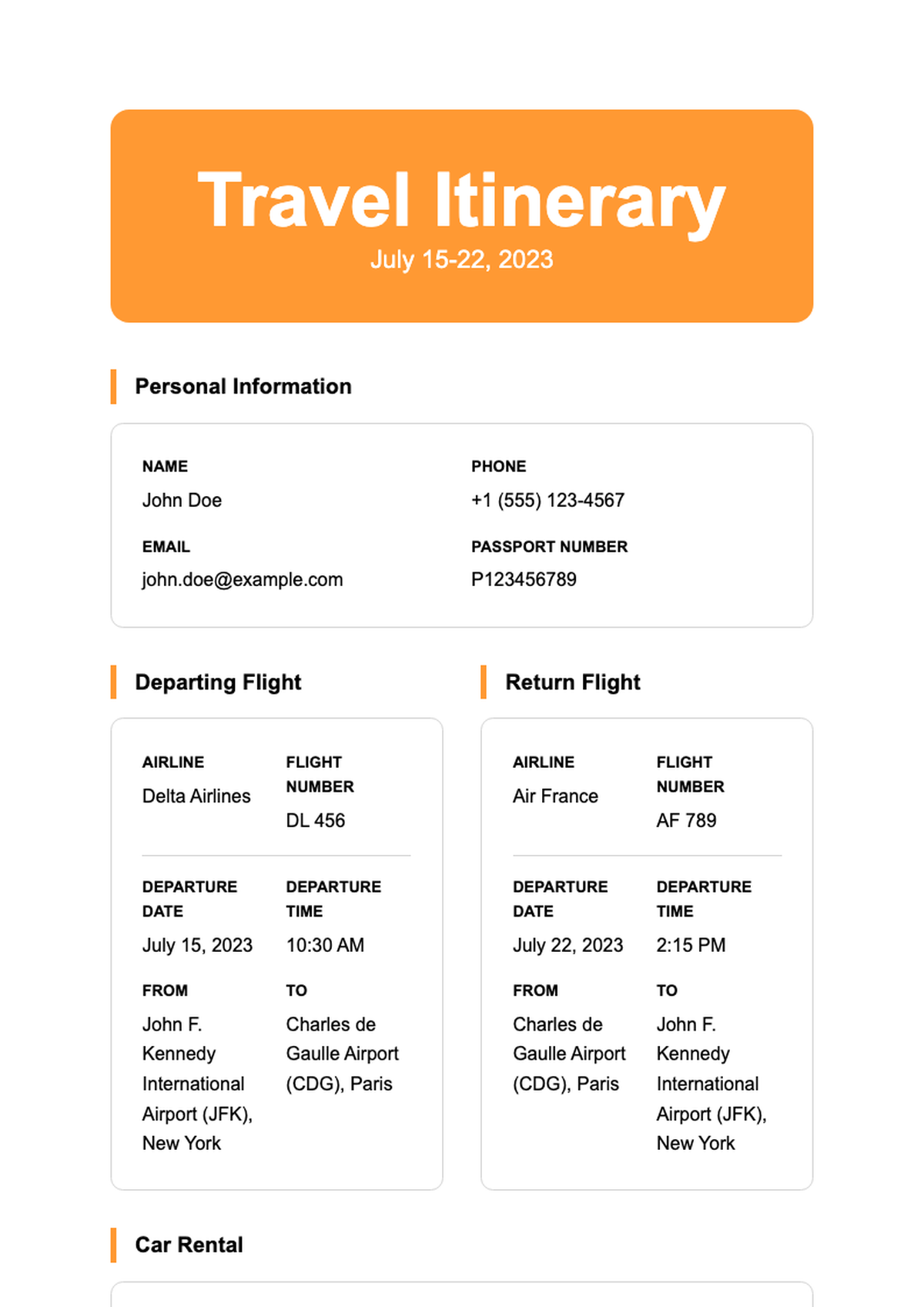 Business travel itinerary with flight and car rental details_variant_3
